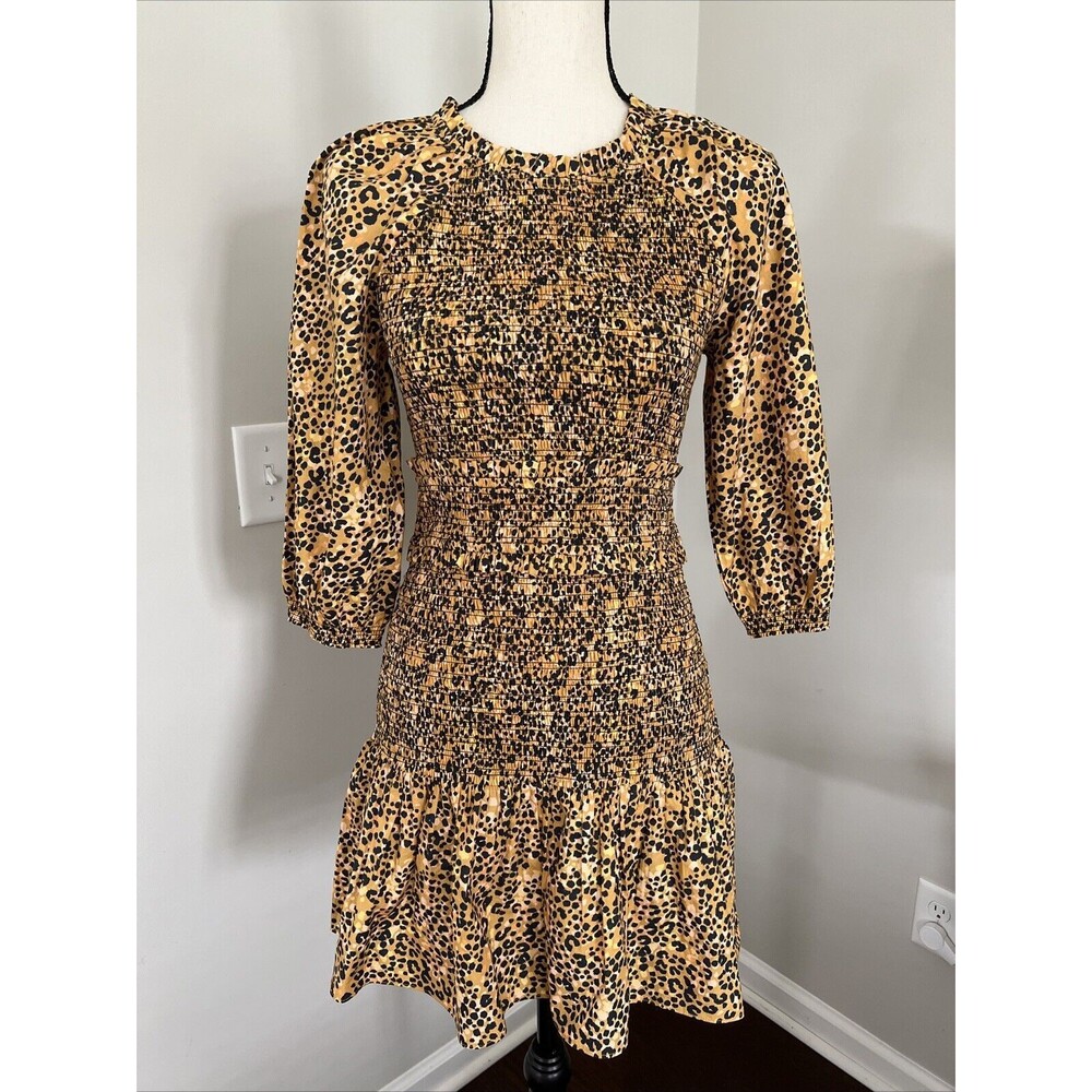 Saylor Smocked Animal Print Dress XS